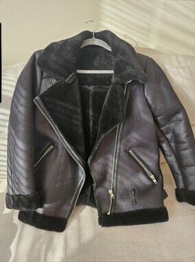 Black Faux Shearling Aviator Jacket - Women